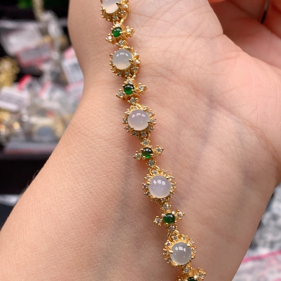 翡翠戒指银S925镶嵌天然翡翠手链