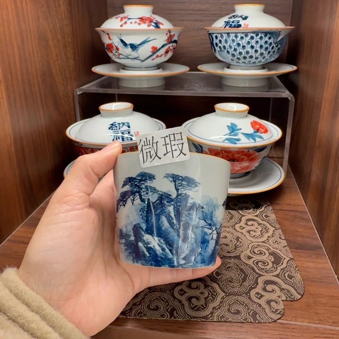 釉下手绘茶具微瑕