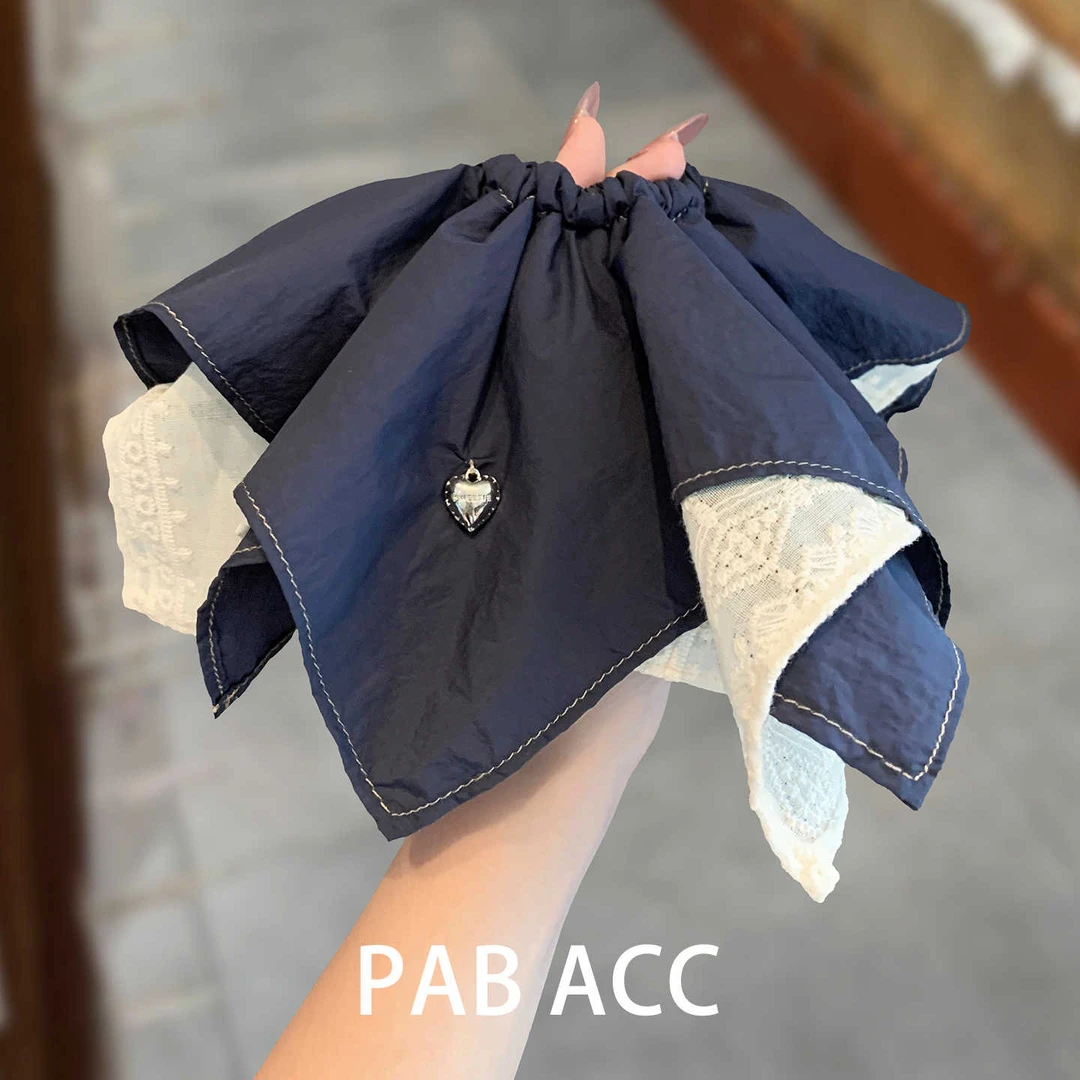 韩国小众新款设计感蕾丝夹层方巾肥肠圈速干面料柔软不伤发绳头饰