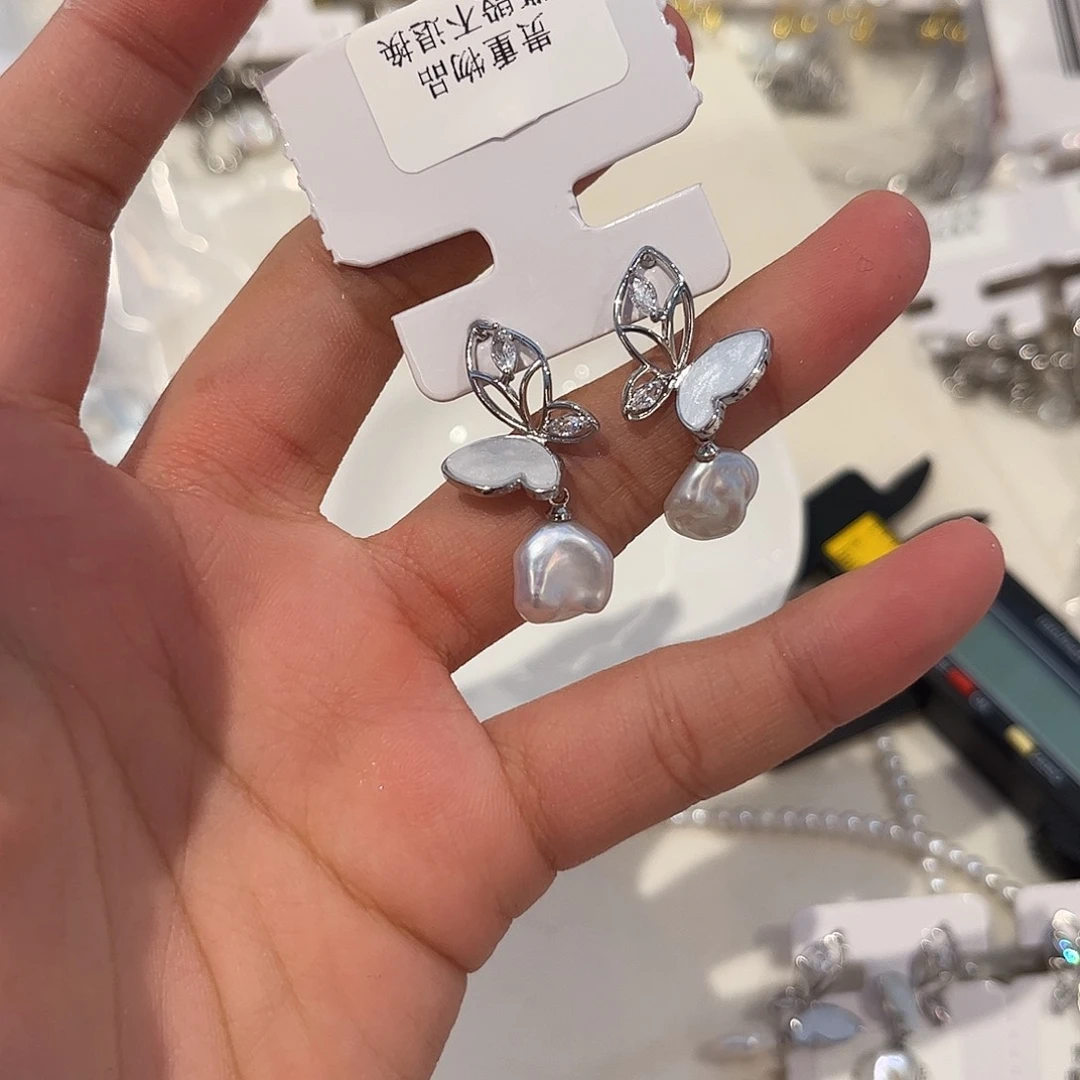 合金淡水珍珠耳饰