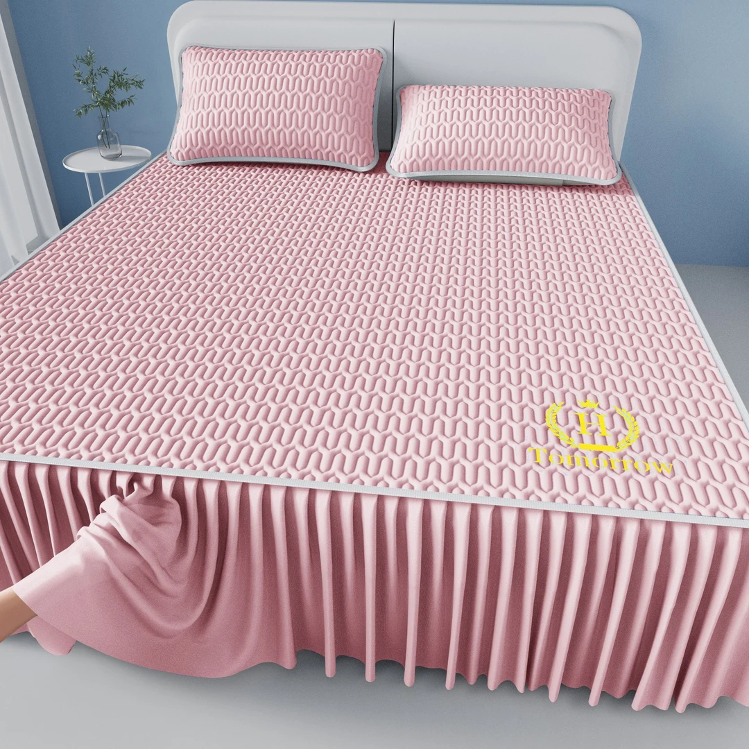 2025夏季款乳胶凉席床裙冰丝席子三件套可水洗单人家用空调席