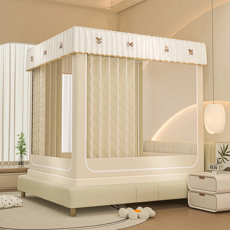 冬季加厚保暖蚊帐坐床布帘遮光拉链方账夏季多功能防蚊罩夹棉蚊帐