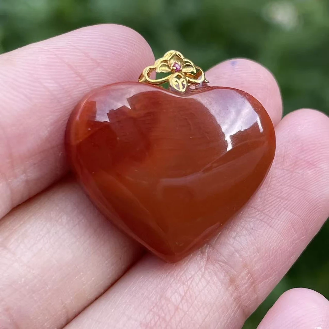 传承全品级 南红瓦西柿子锦爱心吊坠 肉质饱满 22.8*23.7*7