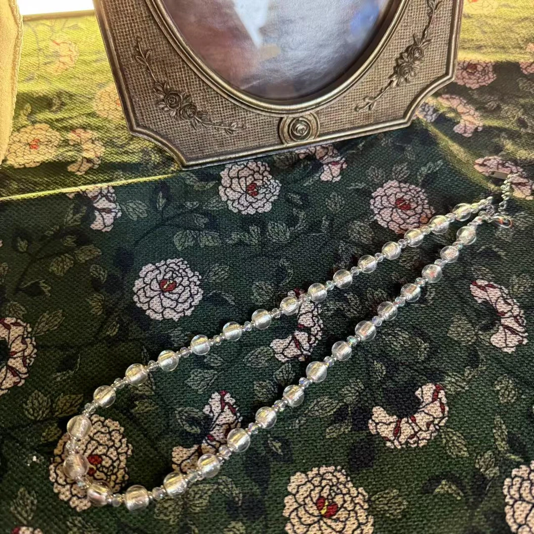 合金项链 玉楼东合金项链 LZ2767  8mm白色银箔半串琉璃项链