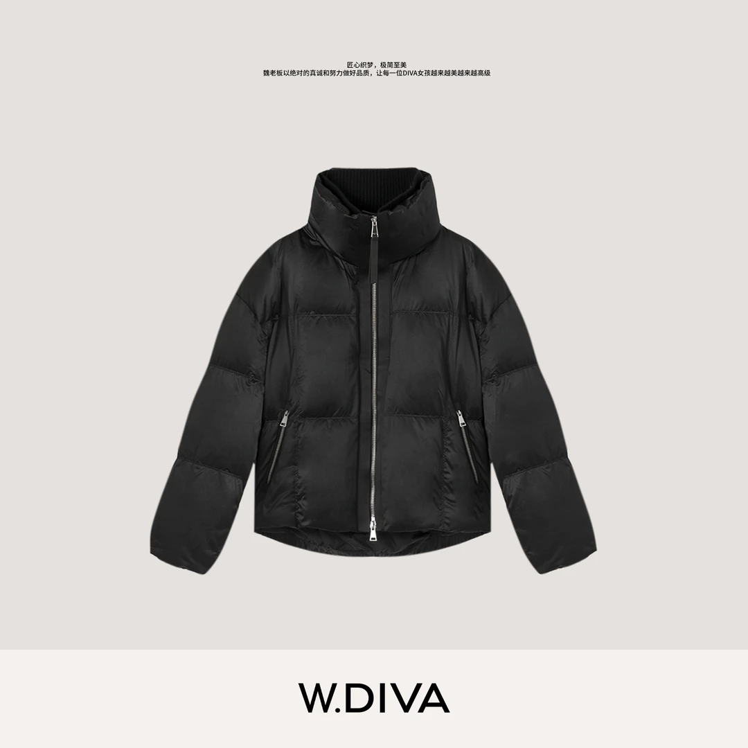 W.Diva【短蓬诗】超高密缎纹90白鹅短款立领泡芙羽绒服女54C283167