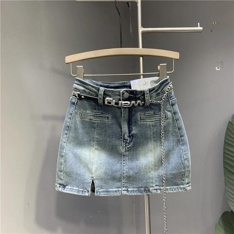 【赖妹妹】2023年夏款侧开叉高腰水洗棉弹百搭显瘦小个子A字牛仔短