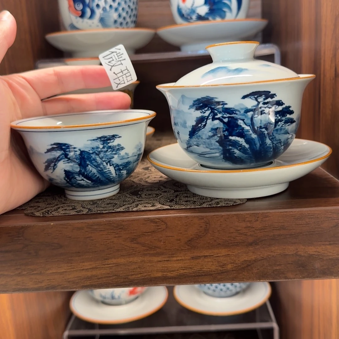 釉下手绘茶具微瑕