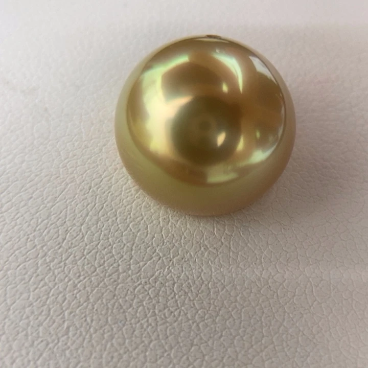 未镶嵌裸珠海水珍珠14.4mm正圆浓金金绿色小极光