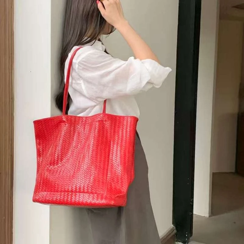 竹笋喵喵 大容量编织托特包女2025慵懒风休闲高级百搭质感单肩包