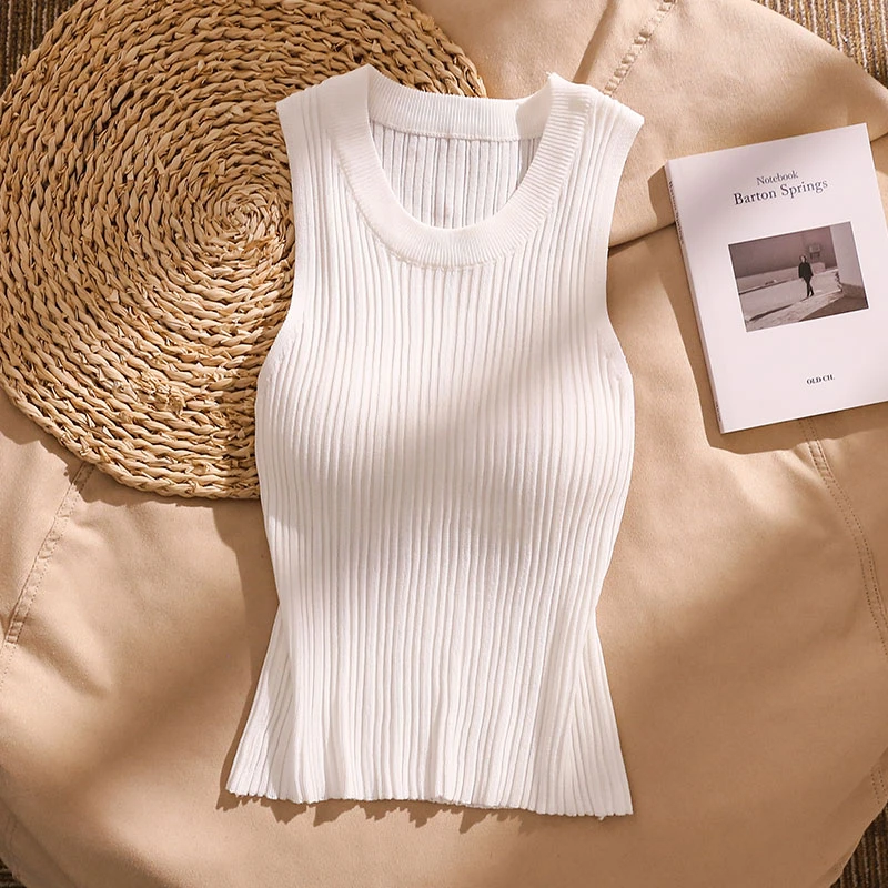 法式杏色圆领软糯宽肩带针织背心女秋冬西装内搭修身坎肩打底上衣