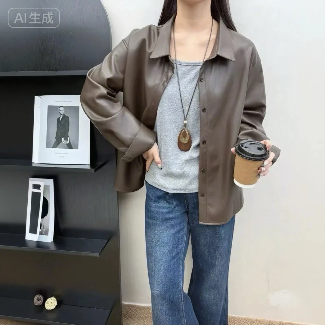 妮妮家7198韩系复古皮衣+吊带背心高级感气质两件套！！！