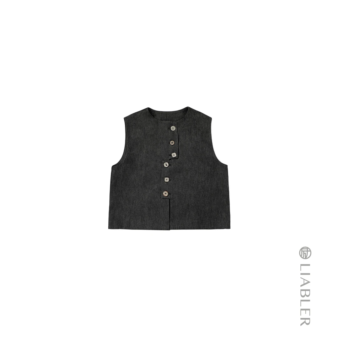 LIABLER/励【碧落琉璃】2025春夏丝绒绣花面料拼马甲 LAW24398J