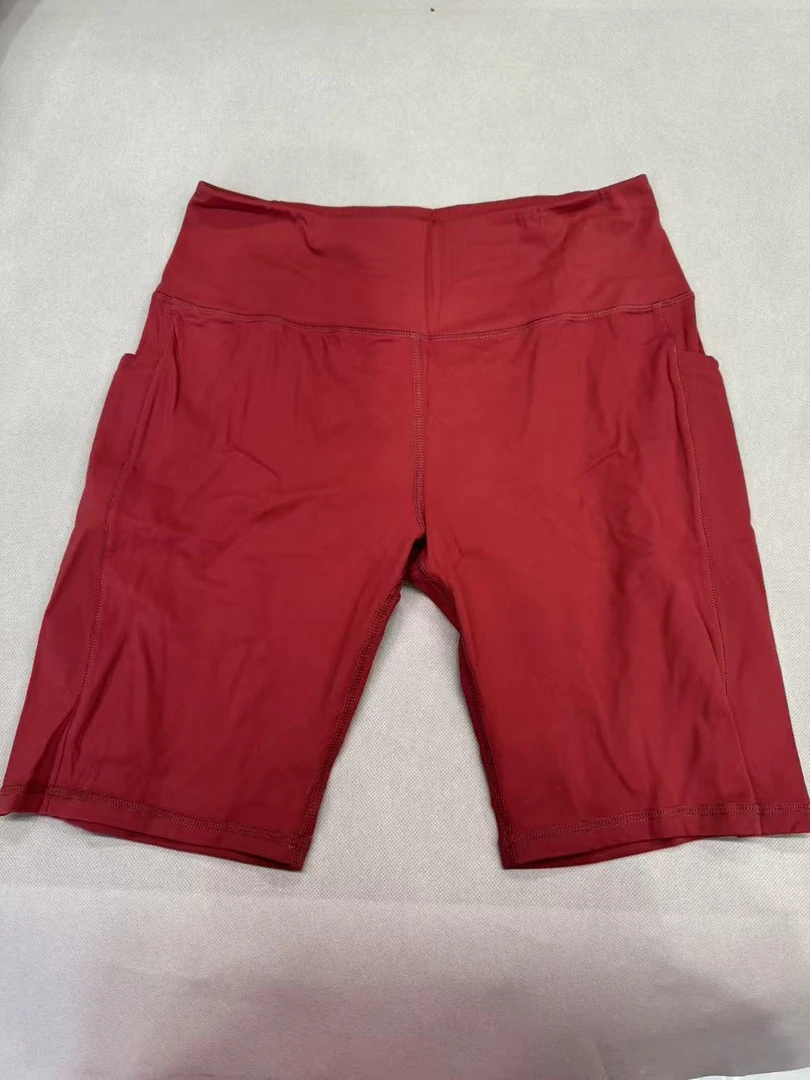 励志女孩大码夏季速干高弹训练健身高腰带口袋三分裤、