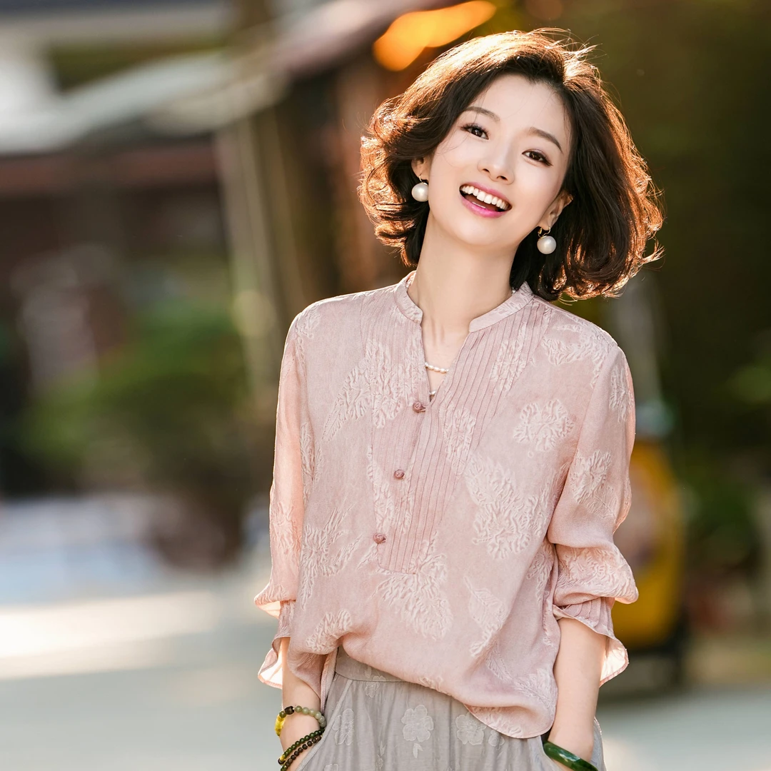 西子/【飞花令】冠乐绉花罗重磅6A级桑蚕丝新中式提花上衣/SYBH1367