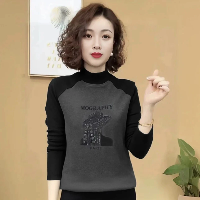 【质量好发货快】时尚洋气双面绒打底衫女显瘦百搭长袖保暖内搭上衣