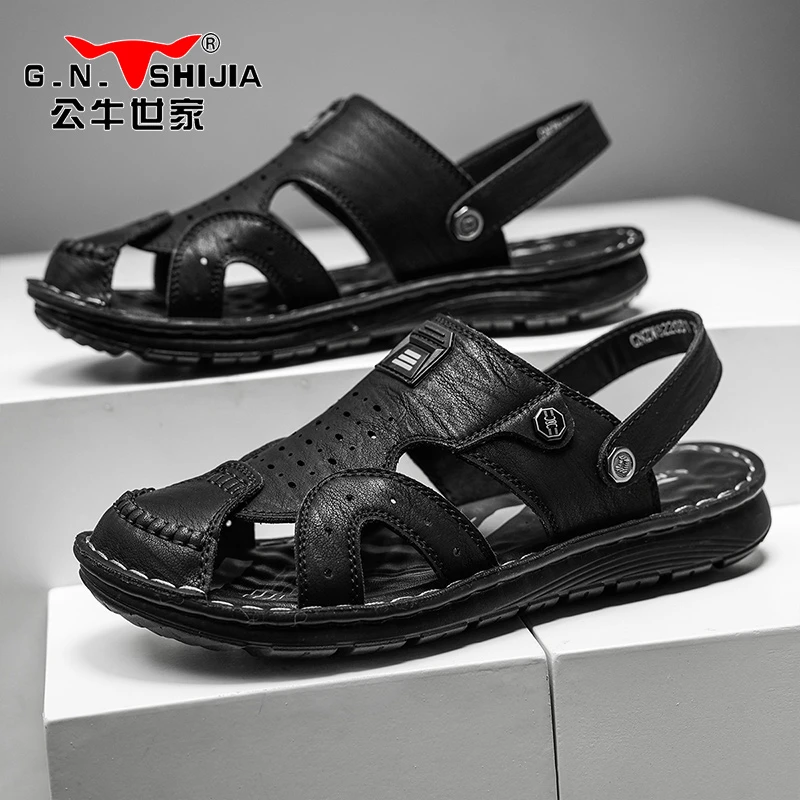 公牛世家凉鞋男款拖鞋夏季外穿爸爸皮凉鞋2023新款沙滩凉拖鞋男士