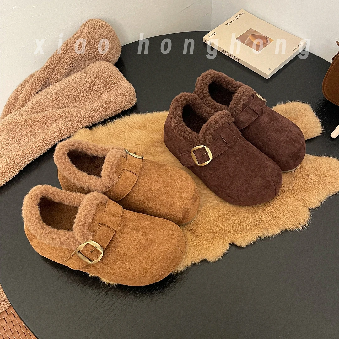 【婷婷】加绒厚底勃肯鞋女2025冬季新款百搭保暖毛毛鞋时尚网红
