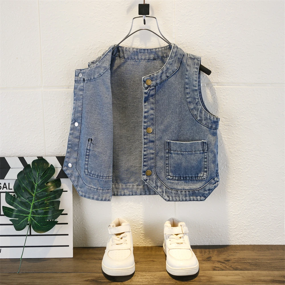 男纯色男童厚款春秋春夏马甲童装马甲外穿坎肩上衣牛仔