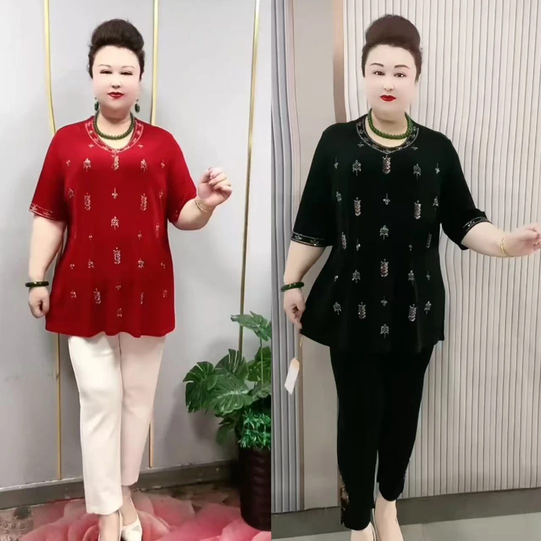 2517款时尚百搭潮流醋酸烫钻半袖