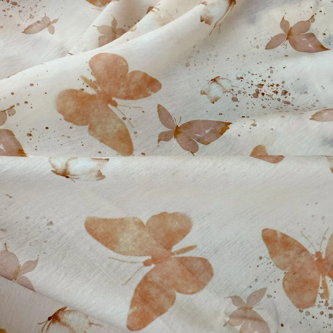 【焙焙家】3米价  天丝苎麻  橘色蝴蝶   春夏连衣裙上衣面料