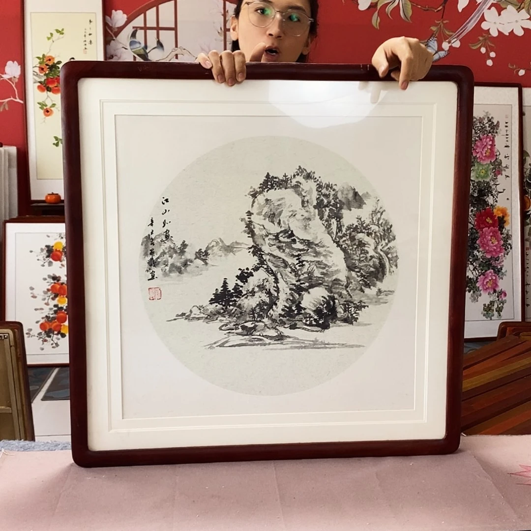 国画手写手绘带框包邮62✖️62国画作品