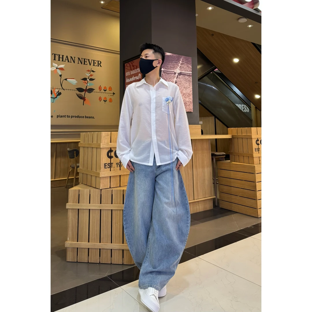 【YSFZ】设计师高级感纯手工立体手作花饰飘带超薄天丝休闲衬衫