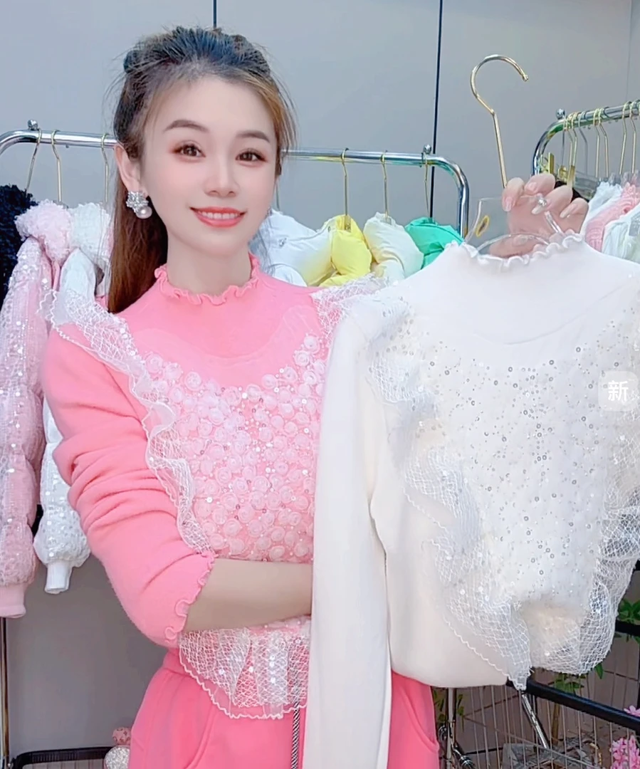 5523#蕾丝花边百搭时尚毛衣