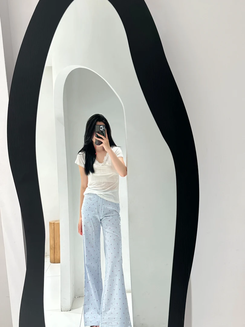 【小米家私服】夏季 蓝色樱桃蕾丝头长裤