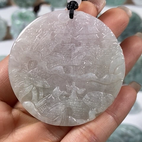 翡翠颈饰未镶嵌山水牌福利