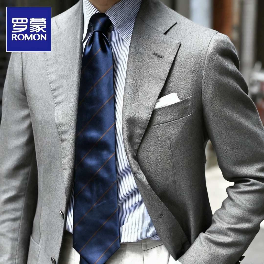 Romon/罗蒙男士舒适纯色正装商务职业西服修身婚礼西服休闲套装