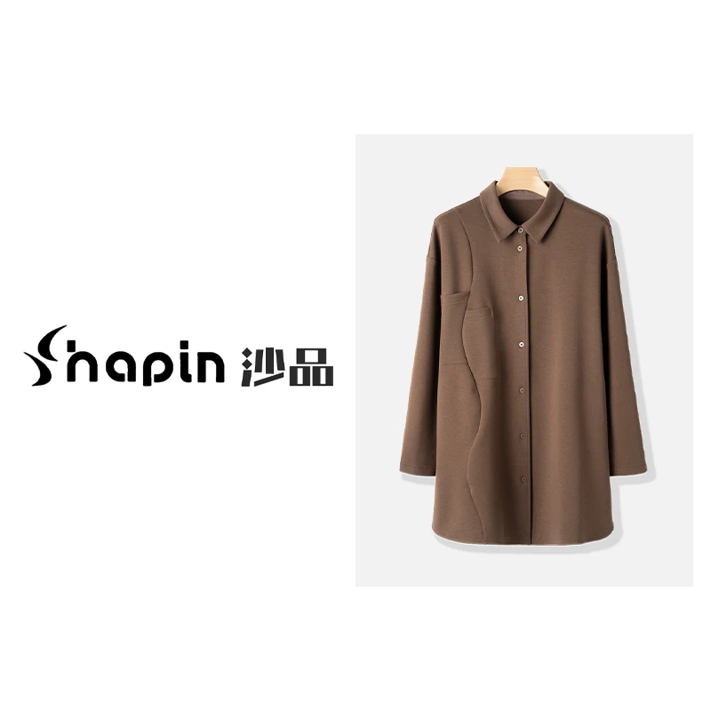 设计感长款纯色拼接衬衫简约气质翻领女士上衣宽松BXY2251685