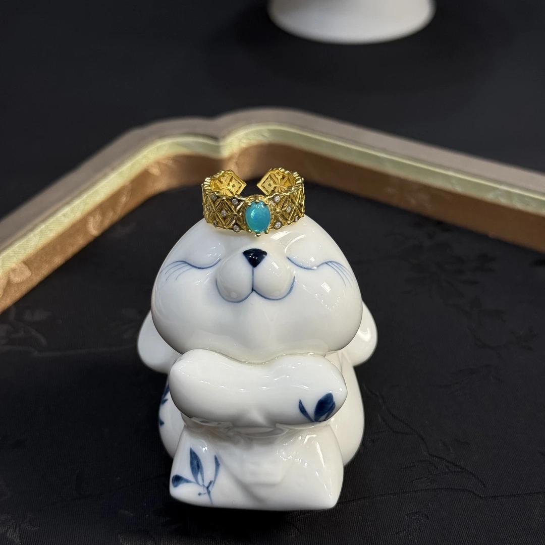 【塞拉】天然蓝欧泊宽版银戒指FY669