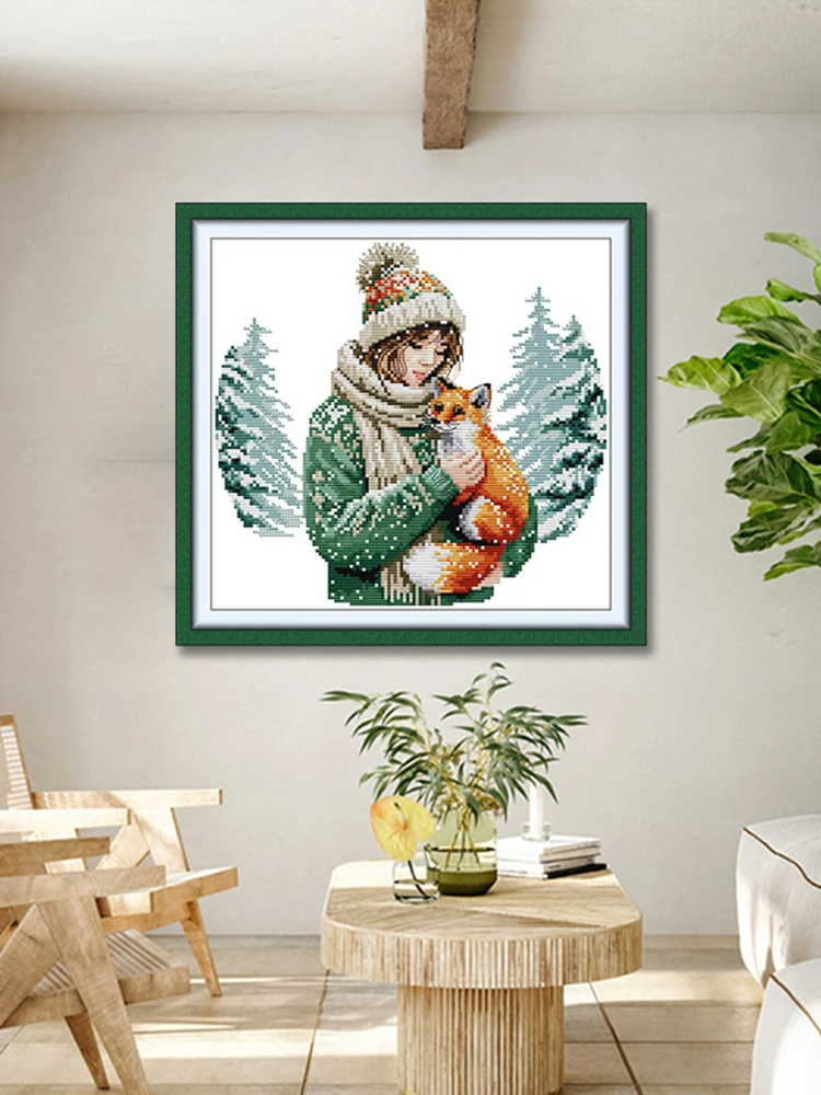 女孩与狐狸新款十字绣2025新款风格客厅挂画