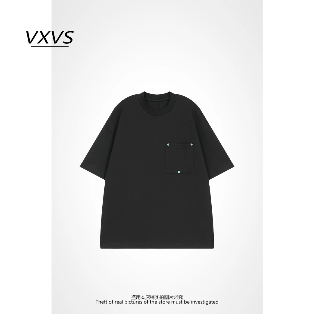 VXVS【绿松石】 春季新款设计感小众口袋圆领潮牌半袖18801