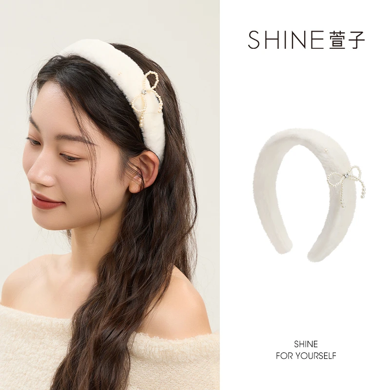 萱子SHINE 甜美白色毛绒蝴蝶结气质时尚优雅秋冬甜美加厚发卡