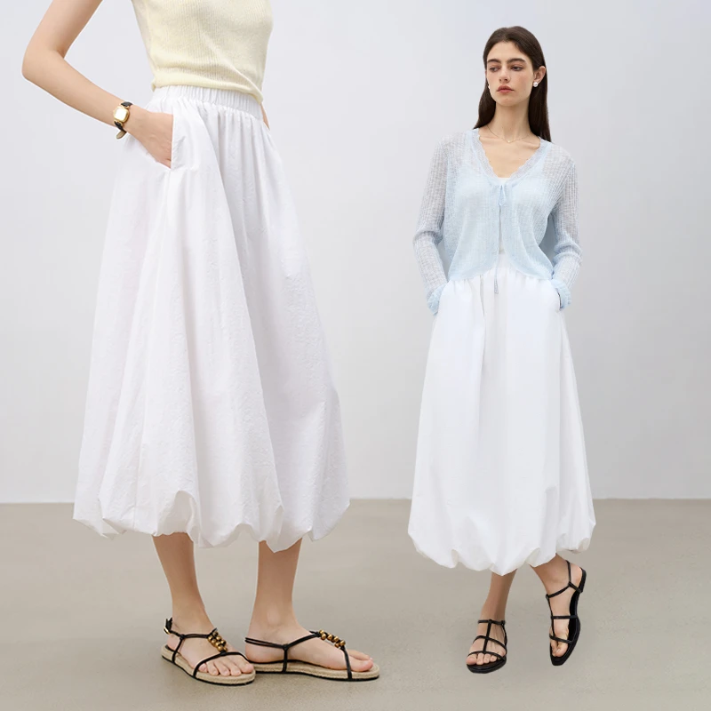 自巧小个子女装穿搭白色设计感花苞裙法式度假半身裙子 25ZQ91141