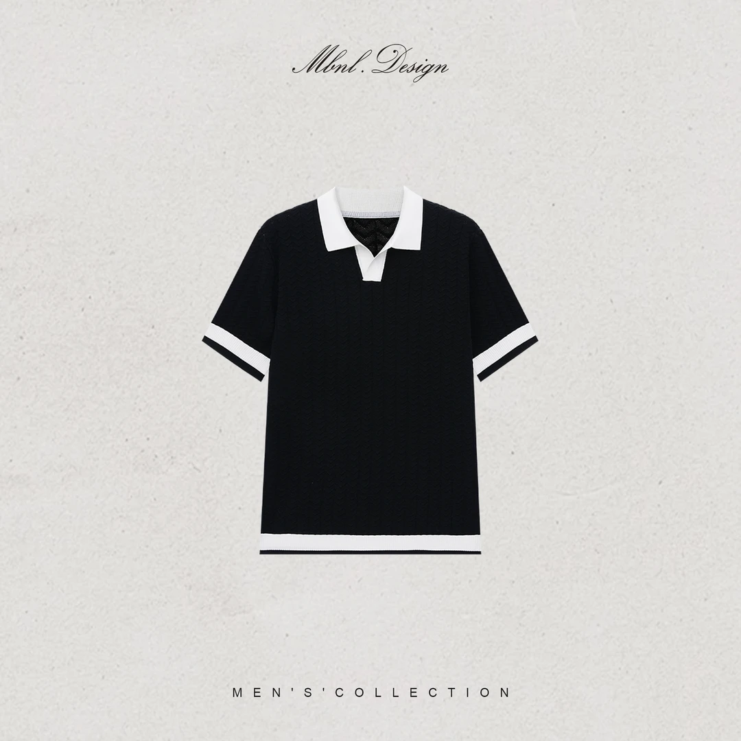 MBNL-F「鱼骨纹肌理」秦磊男装经典撞色翻领针织POLO衫LL-WSSY1061