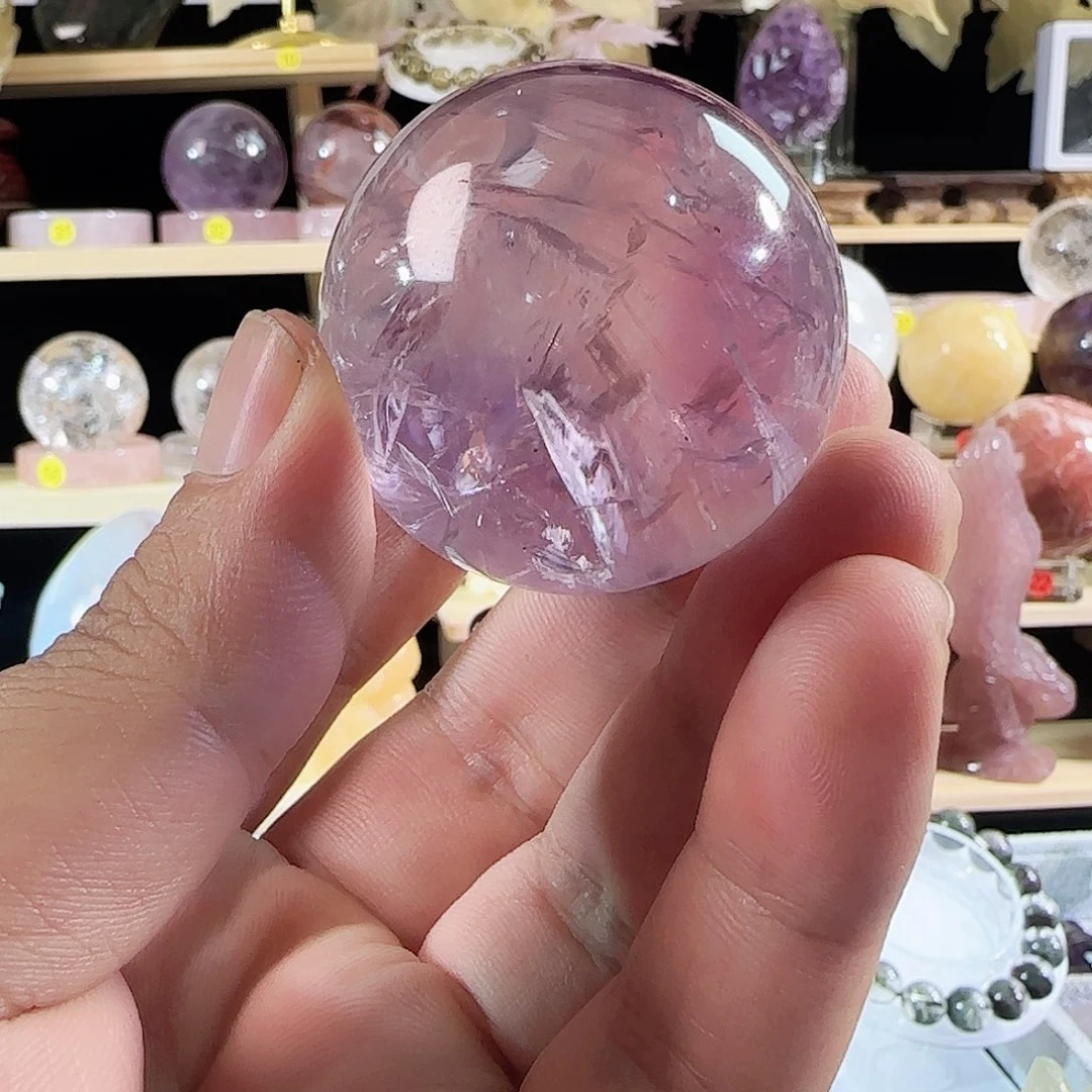 石英石铁合金天然爆彩紫水晶球