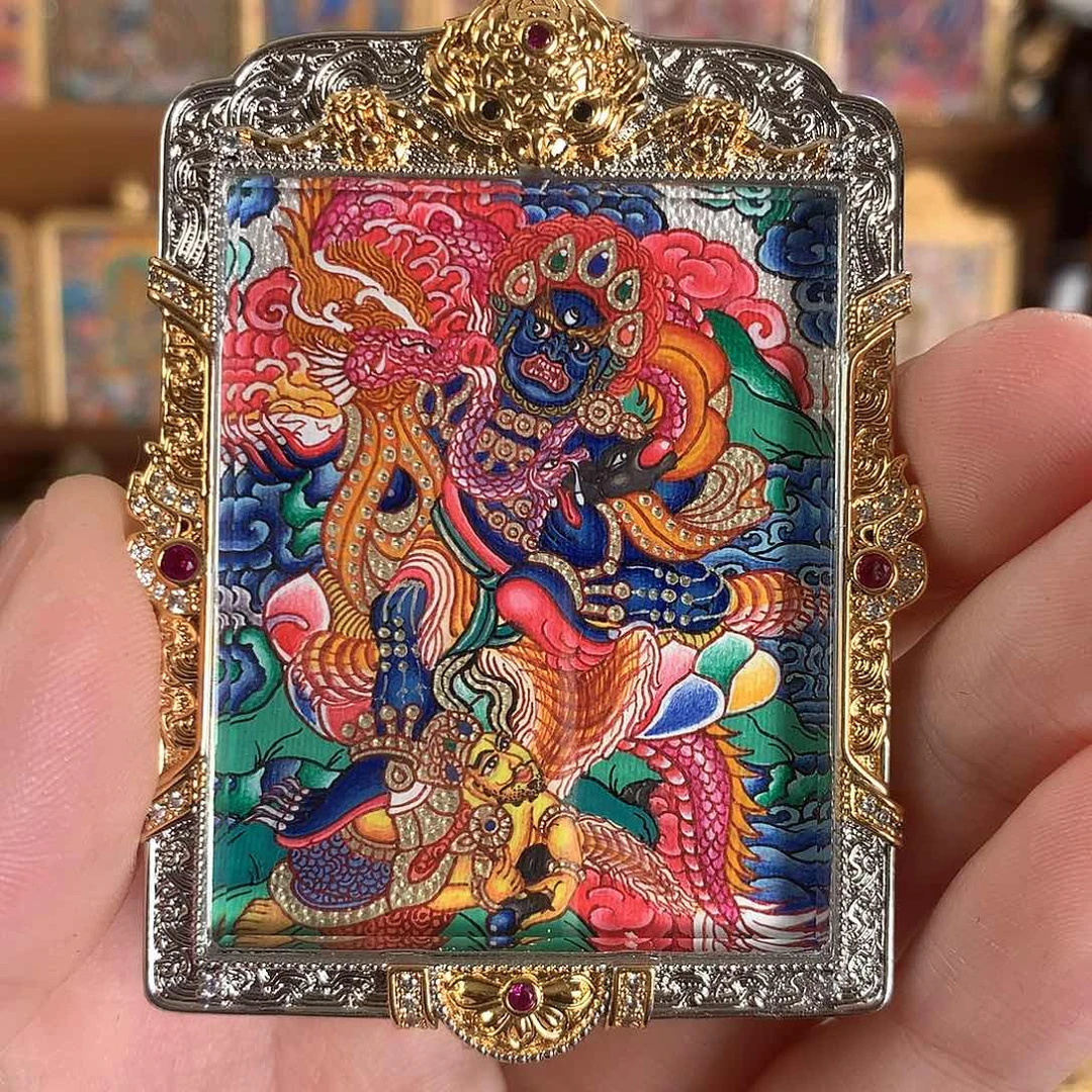 君***笑吊坠黑财神热贡纯手绘唐卡