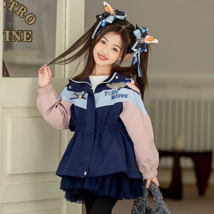 女童冲锋衣外套2024春秋儿童新款朱迪洋气卡通兔子警官秋装