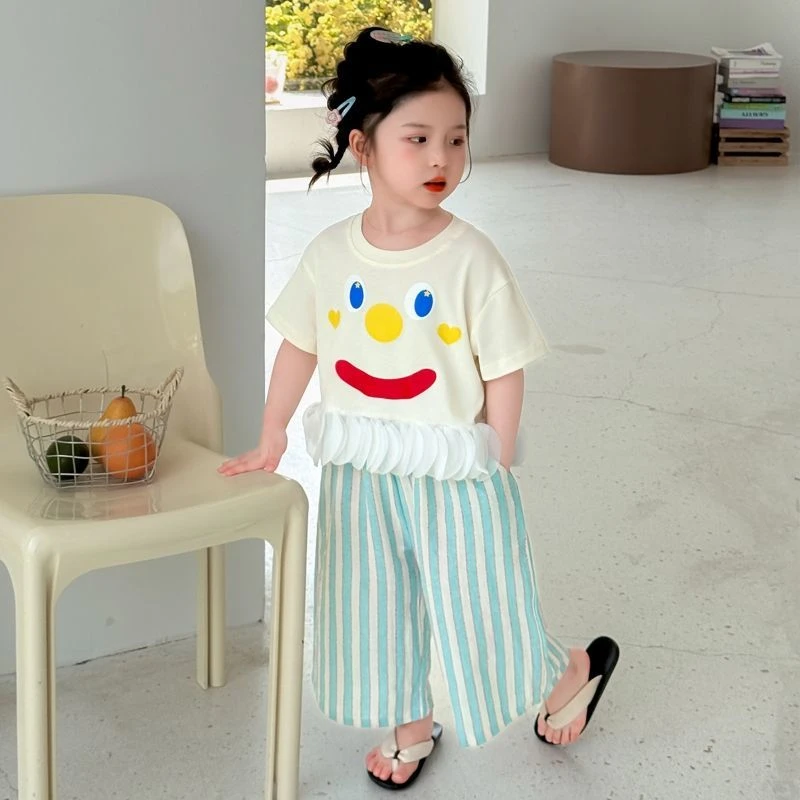 女童夏装套装2025新款休闲洋气儿童短袖女宝宝阔腿裤时髦两件套潮