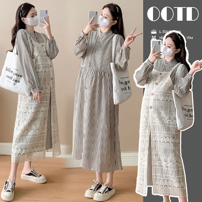 新品2025春装套装时尚韩版连衣裙蕾丝镂空连衣裙春秋显瘦长袖宽松
