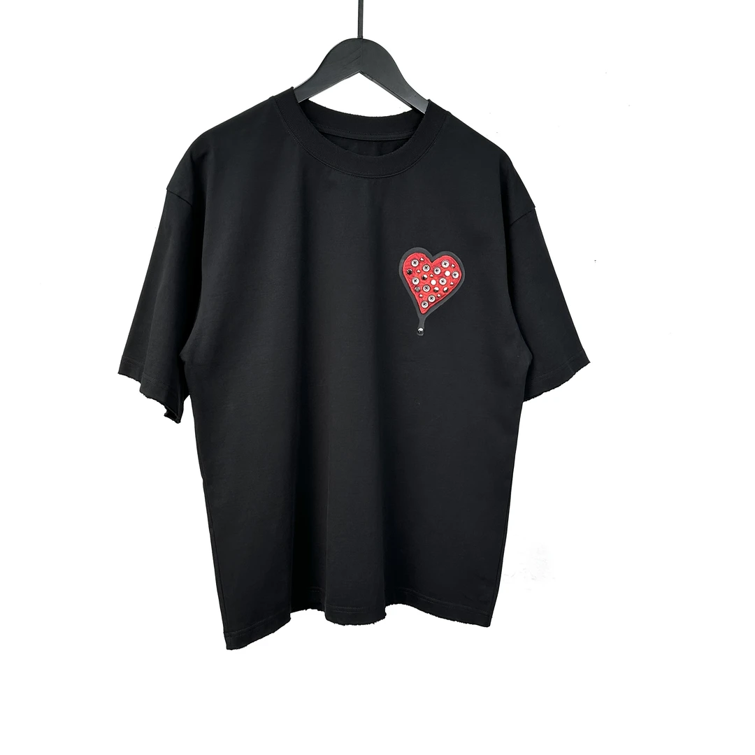 【冷目先生】  九醴手作 重磅水洗手作小众设计爱心男女T恤 A-7778