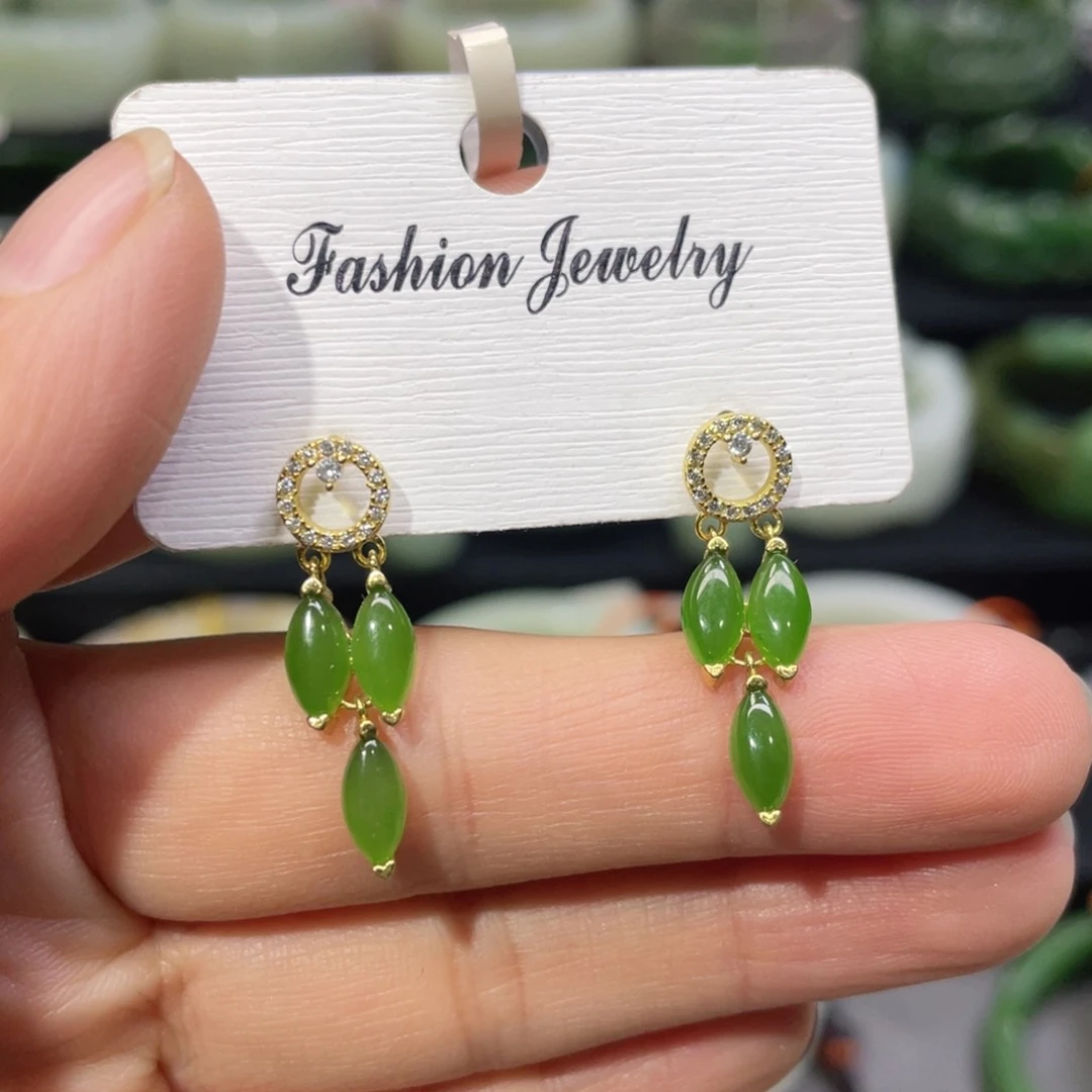 银S925镶嵌和田玉耳饰