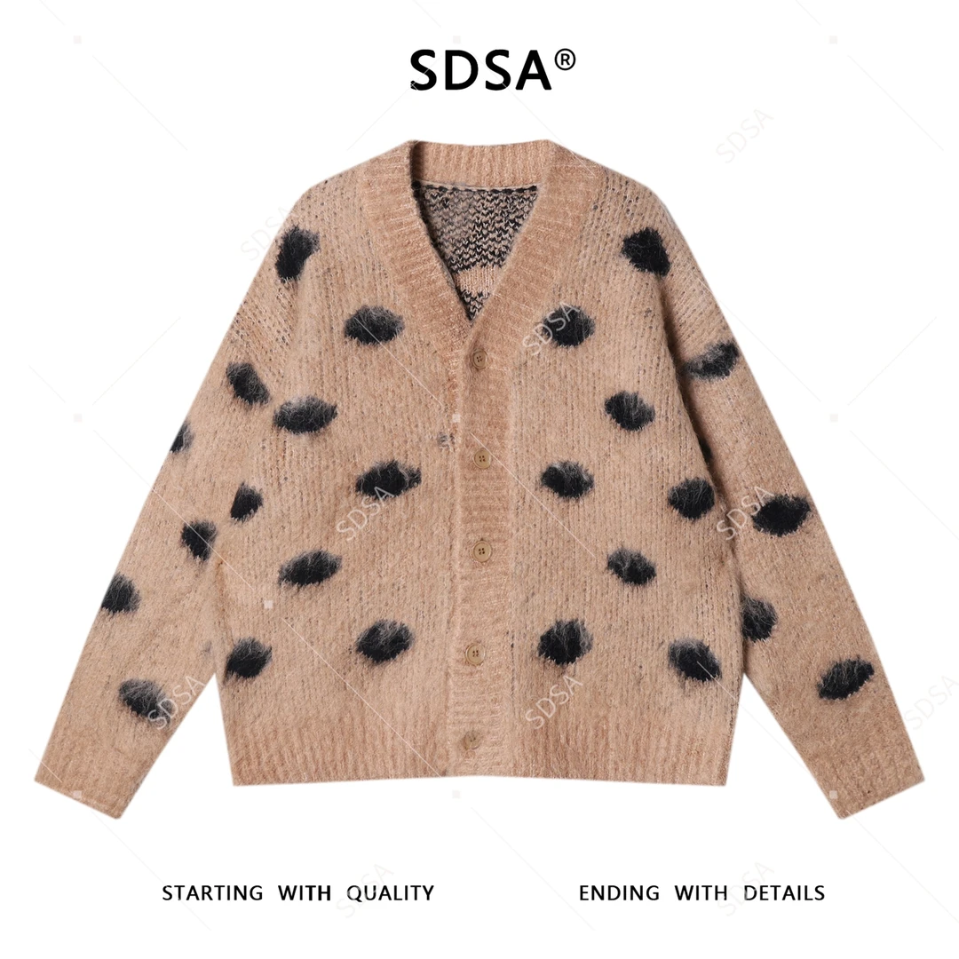 SDSA秋冬新款痞帅男装潮牌撞色波点纽扣V领针织衫毛衣百搭时尚