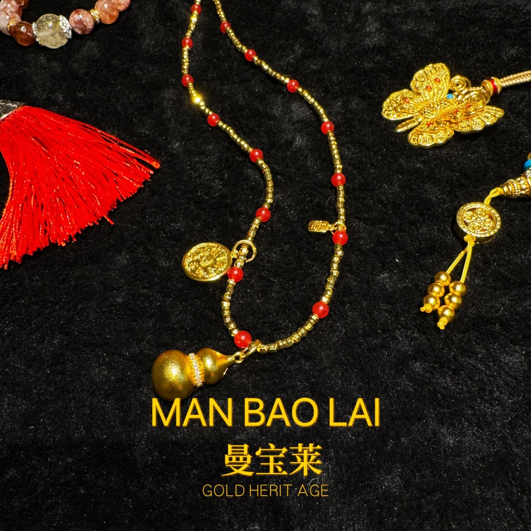 曼宝莱 合金项链 【琳琅】时尚百搭国风吊坠红珠珠金色葫芦项链M272