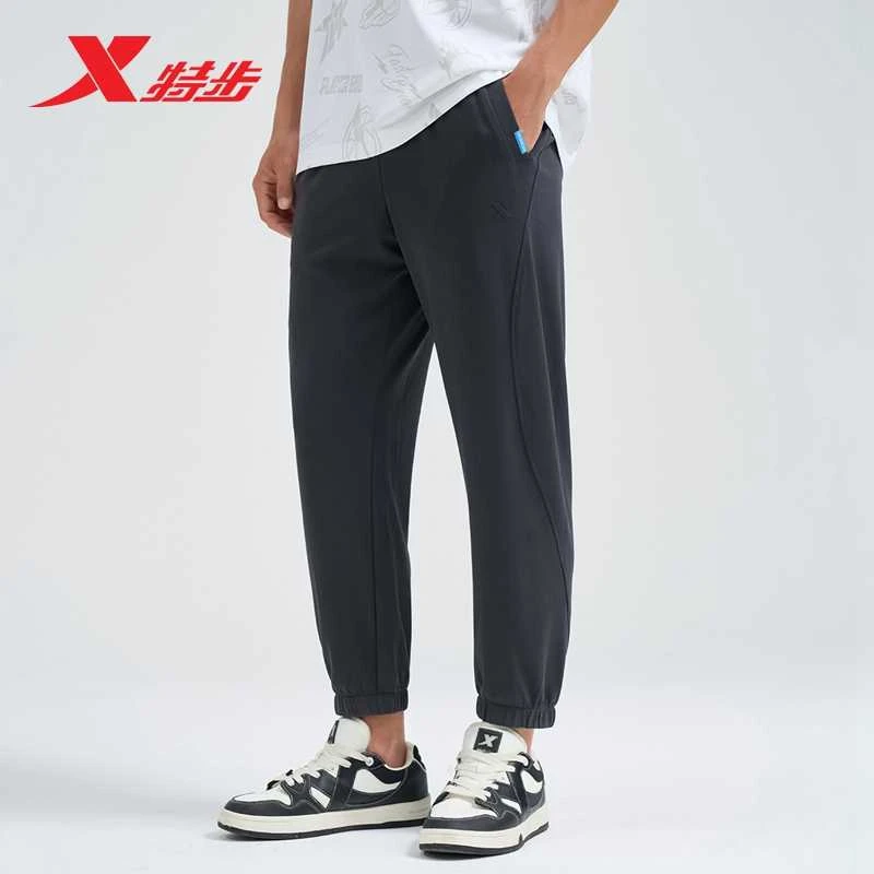 特步男裤运动裤2024夏季新款休闲宽松透气针织九分裤976229840014