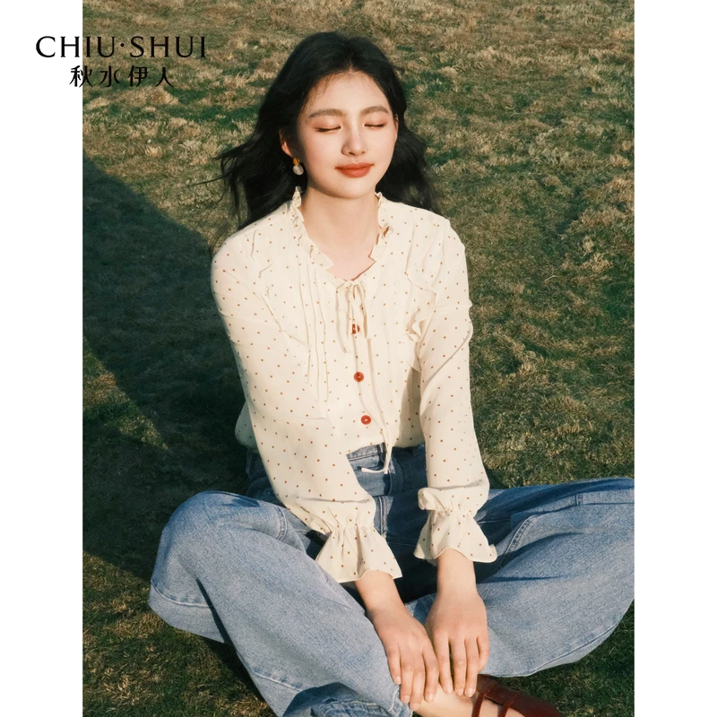 【岚岚专属】秋水伊人立领衬衫春季女H型波点上衣625101E060445