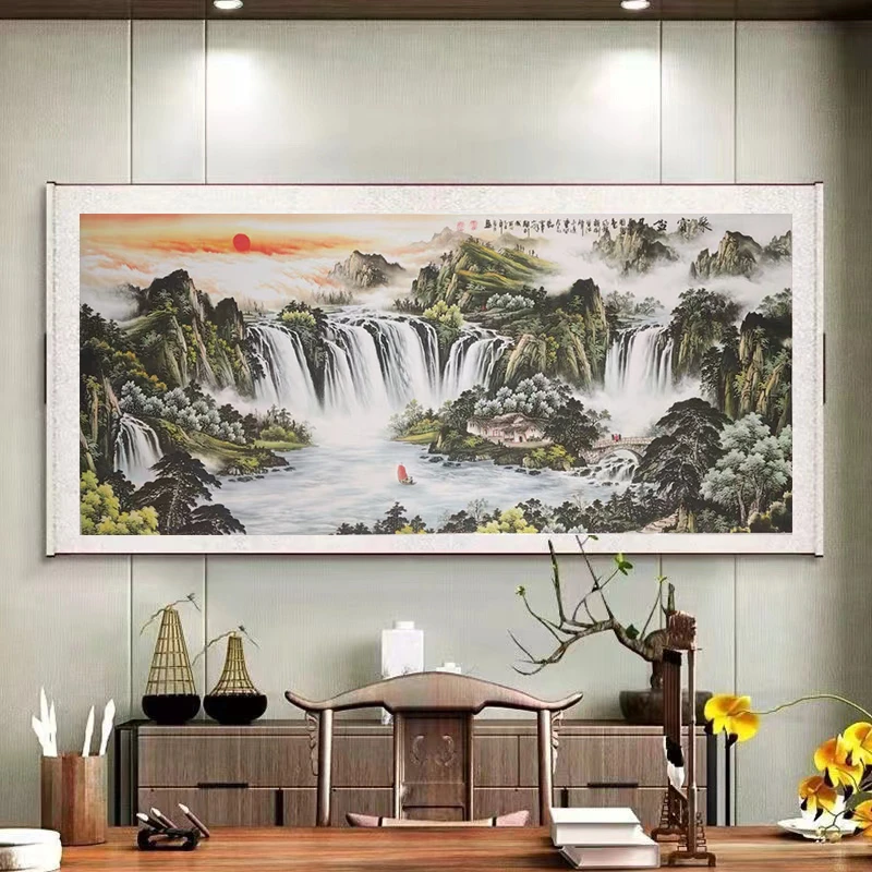 3.2米-《聚宝盆》-横幅-沙发客厅-风景挂画
