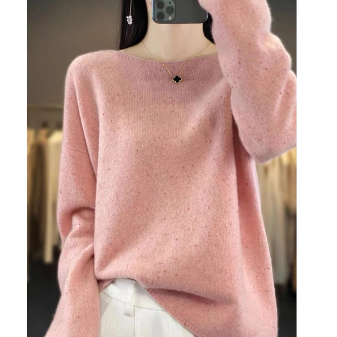 涵玖玥【100羊毛】点彩鱼嘴领通透款长袖气质上衣01-111